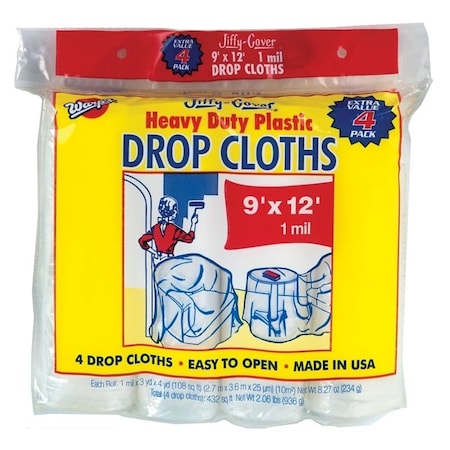 Warps Drop Cloth, 12 ft L, 9 ft W, Plastic JC-9124