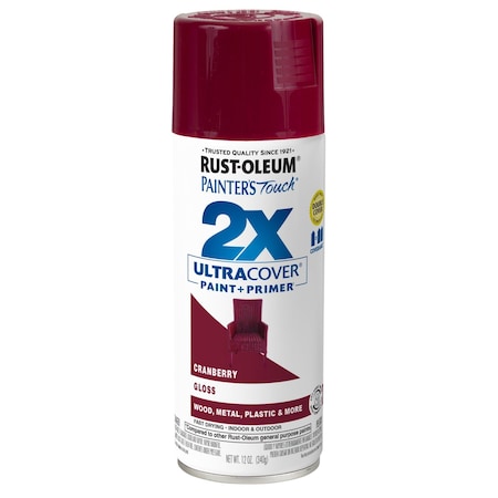Rust-Oleum Painter's Touch 2X Ultra Cover Spray Paint, Cranberry, Gloss, Solvent, 12 oz 334051