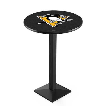 Holland Bar Stool Co 42" Blk Wrinkle Pittsburgh Penguins Pub Table, 36" dia. Top L217B4236PitPen