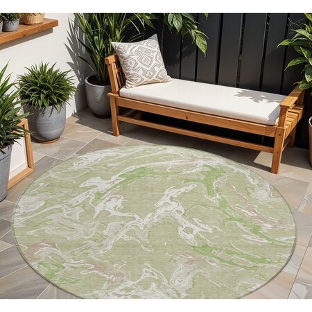 Homeroots 8' Artichoke Green And Ivory Round Abstract Washable Indoor Outdoor Area Rug 600062