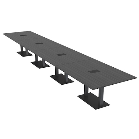 Skutchi Designs Rectangle Conference Table With Power, 48 in W, 264 in L, Grey HAR-REC-48X264-DOU.BK-WA7949-EBLK