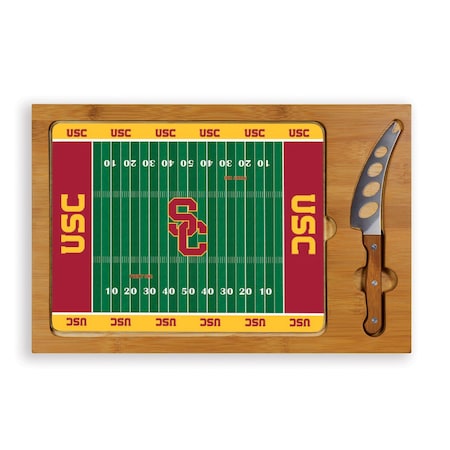 Picnic Time Family Of Brands NCAA USC Trojans Football Field Icon Glass Top Cutting Board & Knife Set 910-00-505-094-0