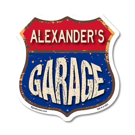 Signmission Alexander's Garage, 6 Inch X 6 Inch, Plastic Sign SHI-P-6-383-ALEXANDER