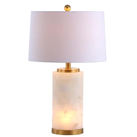 Jonathan Y Eliza 25.5" Contemporary Modern Alabaster Column LED Table Lamp w/ Nightlight Base, White/Gold Leaf JYL6203A