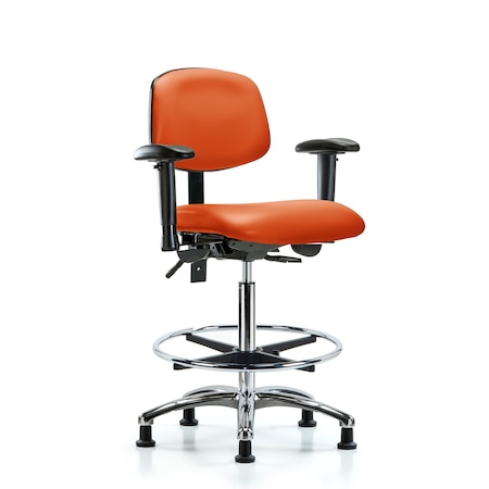 Blue Ridge Ergonomics High Bench Chair Chair, Vin, Hi Ben, CF Gld, Orange, Adjustable Arms, 26" to 35-1/2" Height, Vinyl BR-VHBCH-CR-T1-A1-CF-RG-8613