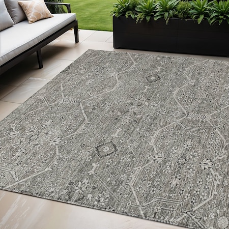 Homeroots 5' X 8' Pewter Floral Washable Indoor Outdoor Area Rug 607351