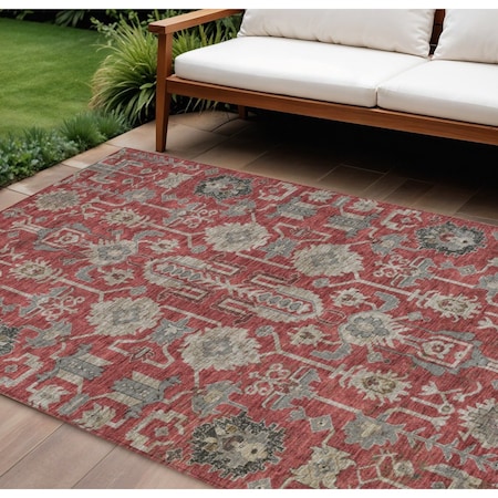 Homeroots 8' X 10' Red Beige And Charcoal Oriental Washable Indoor Outdoor Area Rug 582131