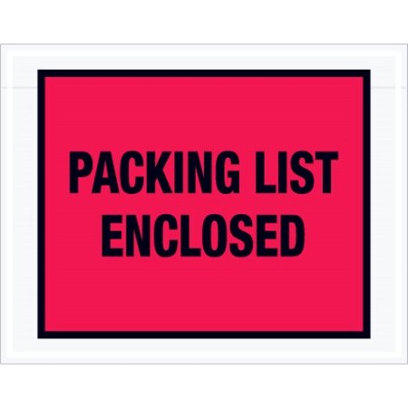 Box Packaging Full Face Envelopes, "Packing List Enclosed" Print, 7"L x 5-1/2"W, Red, 1000/Pack PL406