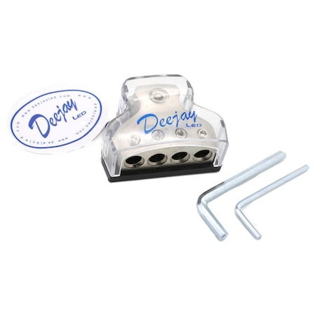 Deejay Led Single Terminal Block with a single one Guage Input to four 4 Guage outputs TBH1044CLEAR