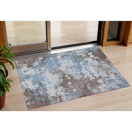 Homeroots 3' X 5' Brown And Sky Blue Abstract Washable Indoor Outdoor Area Rug 631963