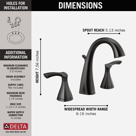 Delta Sandover Matte Black 2-Handle Widespread Bathroom Faucet 35748LF-BL