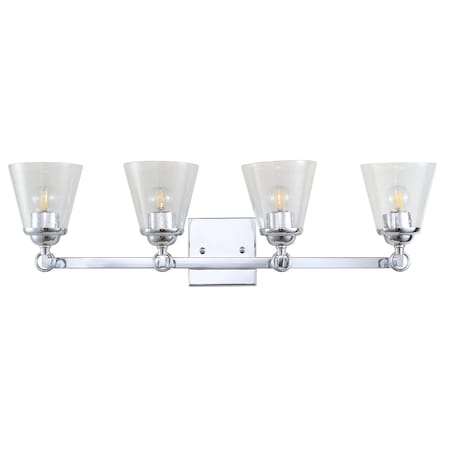 Jonathan Y Marion 28.5" 4-Light Hurricane Metal/Seeded Glass LED Vanity Light, Chrome JYL7435A