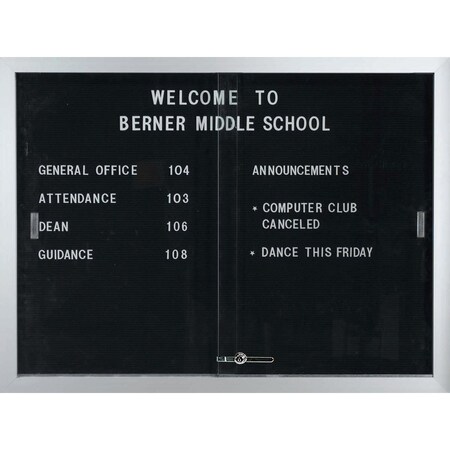 Aarco Enclosed Directory Board w/ Al Frame Sliding Doors, Black Felt, Clear Satin Anodized, 36''Hx48''W SDC3648