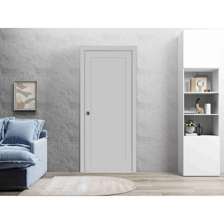 Sartodoors Panel Lite Pocket Door 36x80 Frames Grey Solid Core Modern Interior QUADRO4111PD-GRE-36