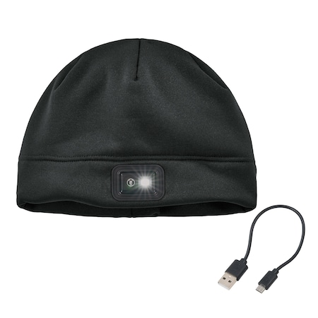 Ergodyne Black Winter Skull Cap with LED Rechargeable Light 6801