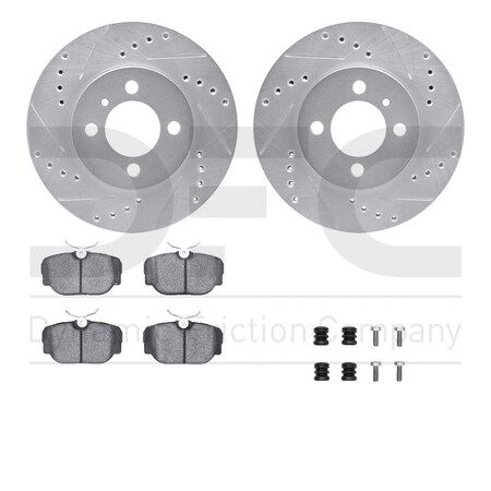 Dynamic Friction Co DFC Rotors-Drilled & Slotted-Silver w/ EURO 5000 Ceramic Brake Pads Incl Hdw 7612-31015