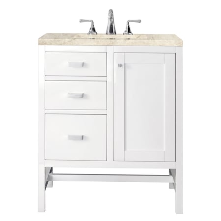 James Martin Vanities Addison 30" Single Vanity, Glossy White, w/ 3 CM Tajnar Eclos Top E444-V30-GW-3TJR