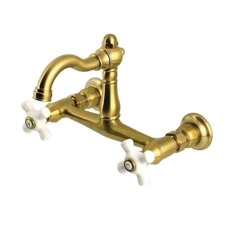 Kingston Brass Two-Handle Wall Mount Bridge Kitchen Faucet, Brushed Brass KS3257PX