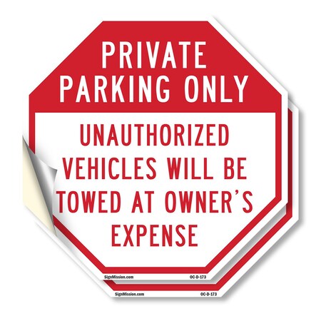 Signmission Private Parking Only Unauthorized V, 4 inch X 4 inch, Vinyl Decal, 2PK OC-D-2PACK-4-173