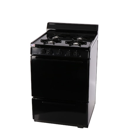 Premier Gas Range, Battery Ignition, Four 9100 BTU Burners, 24 inW x 40 inH x 26 inD, 2.42 cu. Ft., Black 805740