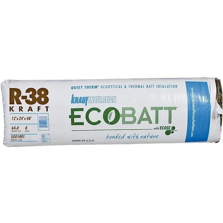 Knauf R-38 Kraft Faced Fiberglass Roll Insulation, bundle of 4 bags, covers 256SF, 4PK 5001491