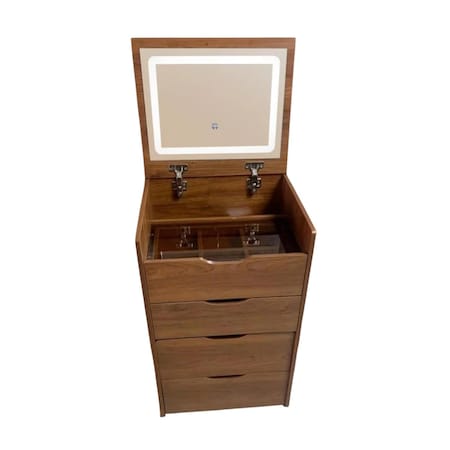 Homeroots 19" Brown Wood Lighted Mirrored Three Drawer Dresser 714451