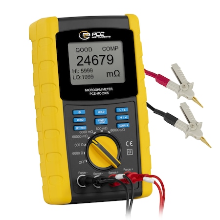 Pce Instruments Microohm meter, 1 mcg omgega -600  omgega  with 4-wire method, RS-232, 10 A test current and LCD backlight PCE-MO 2005