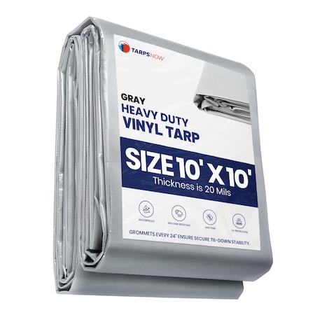 Tarps Now Heavy Duty Tarp, 10 ft x 10 ft, 20 Mil, Gray, Vinyl FSVC18G-1010