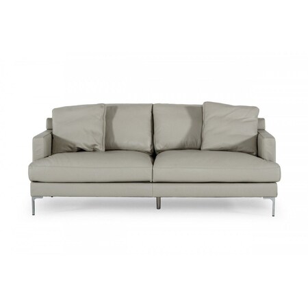 Homeroots 75" Light Gray Genuine Leather Sofa With Silver Legs 480919