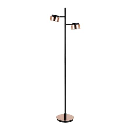 Homeroots 68" Black Two Light Tree Floor Lamp With Copper Bell Shade 523348