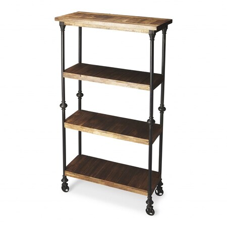 Homeroots 62" Brown Iron and Wood Three Tier Bookcase 389553
