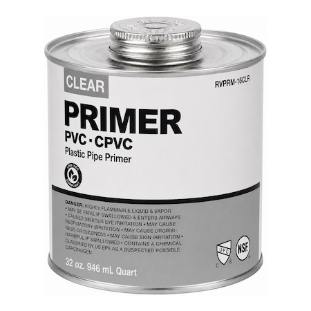 Supplygiant 32 oz Clear PVC/CPVC Primer Cement Ind. Grade Low-VOC Fast Acting Primer Glue for Pipe & Fittings SWQSN-54DMS