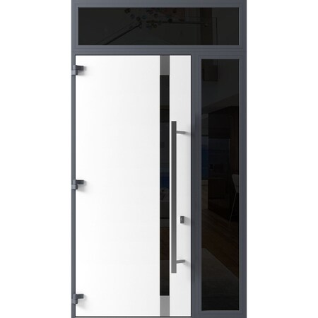 Vdomdoors Front Exterior Prehung Steel Door Ronex1011 Grey 96 Sidelight and Transom Window Sidelite Stainless RONEX1011EXD-GRE-W36+12xH96+16-RH-I