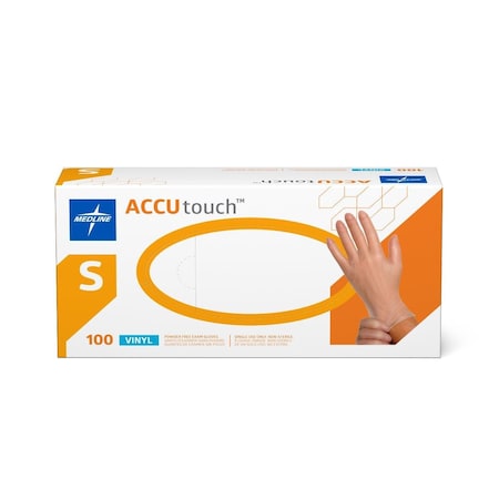 Medline Accutouch Synthetic Powder-Free Clear Vinyl Exam Gloves, Size S, 1000PK MDS192074