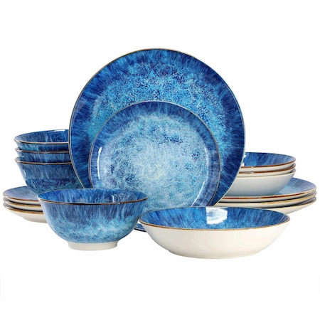 Elama Oceanus 16 Piece Porcelain Double Bowl Dinnerware Set in Blue ELM-OCEANUS-16