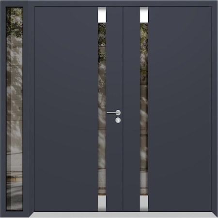 Vdomdoors Aluminum Double Doors Cynex 6777 Grey 1 Sidelight Mirrored Clear Glass Modern Painted 86x96 (W72+14 CYNEX6777DEXD-GRE-W72+14xH96-RH-O