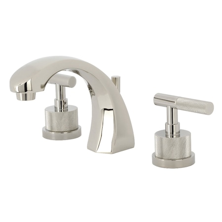 Kingston Brass Widespread Bathroom Faucet with Knurled Handle and Brass Pop-Up, Polished Nickel KS4986KNL