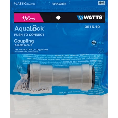 Watts 1/2'' x 1/2'' Quick Connect Plastic Coupling 3515-10