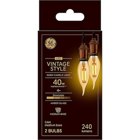 Ge Industrial Solutions 42152 LED Bulb, Decorative, CAM Lamp, 40 W Equivalent, E26 Lamp Base, Dimmable, Amber, 2PK 42152/93129856