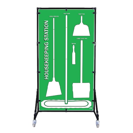 5S Supplies Housekeeping Shadow Board Broom Station V4, Green / White Shadows, Kit HSB-V4-GREEN/WHITE-KIT