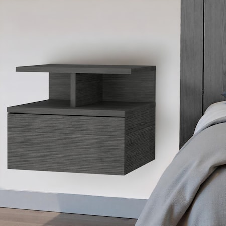 Homeroots 12" Gray Wood One Drawer Floating Nightstand 553686