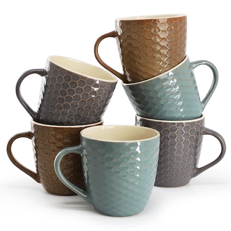 Elama Honeysuckle 6-Piece 15 oz. Mug Set, Assorted Colors EL-HONEYSUCKLE6