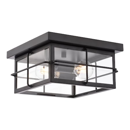 Vaxcel Manchester 2-Light Matte Black Outdoor Flush Mount Ceiling Light with Clear Glass T0847