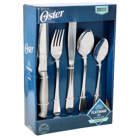 Oster Macmillan 20 Piece Stainless Steel Flatware Set with Steak Knives 82964.2