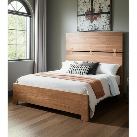 Homeroots Brown Live Edge Bow Joint Solid Wood Queen Bed Frame 604631