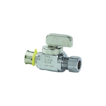 Viega PureFlow 1/2 in. x 1/4 in. Zero Lead Press Stop Valve Straight Chrome 94031