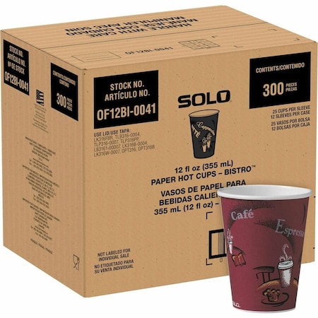 Dart Paper Hot Drink Cups in Bistro Design, 12 oz, Maroon, PK300 OF12BI-0041