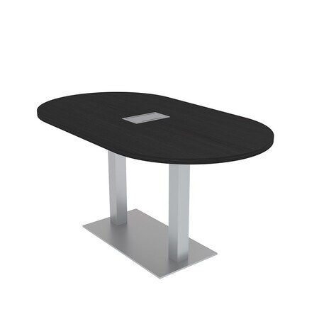 Skutchi Designs Racetrack Conference Table With Power Unit, 36 in W, 72 in L, Black HAR-RAC-36X72-DOU-U999ST19-ESIL