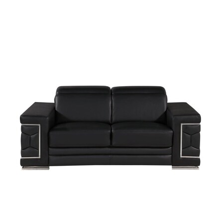Homeroots 71" Black And Silver Genuine Leather Loveseat 546440