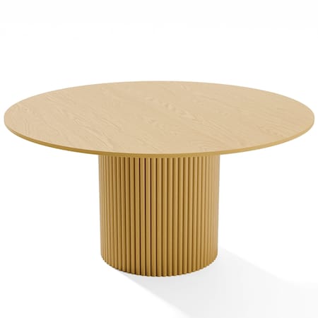 Homeroots 60" Brown Solid Wood Pedestal Base Round Top Dining Table 720978
